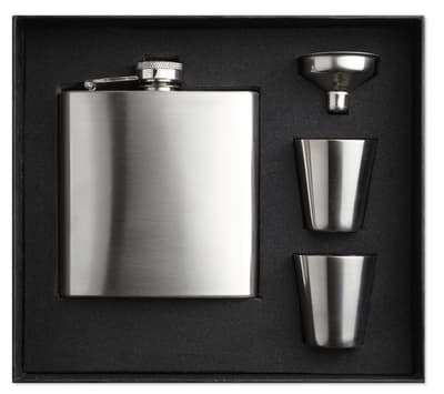 Slim Hip Flask W 2 Cups Set