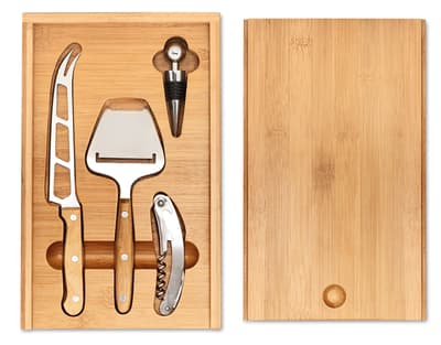 Bamboo Stainless Steel Cheese And Wine Set