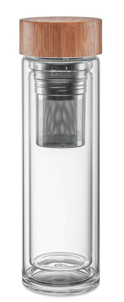 Bamboo Double Wall Glass Water Bottle 400ml