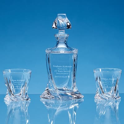 Custom Printed 3pc 0.85ltr Quadro Crystalite Whisky Set supplied in a Gift Box