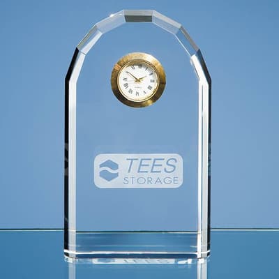 Branded 13cm Optical Crystal Bevelled Arch Clock