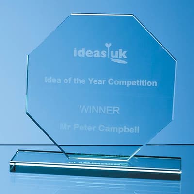 Custom Printed 10cm x 10cm x 12mm Jade Glass Octagon Award