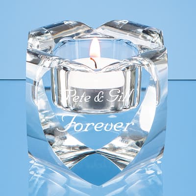 Branded 6cm Optical Crystal Heart Tealight Holder
