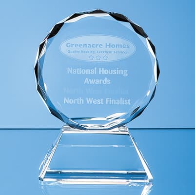 Promotional 11cm Optical Crystal Mounted Facet Circle Award