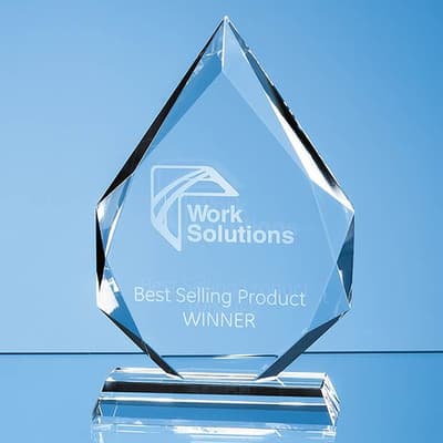 Custom Printed 15cm x 10.5cm x 20mm Clear Glass Facetted Diamond Peak Award