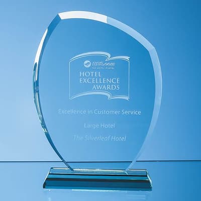 Custom Printed 15cm x 11.5cm x 12mm Jade Glass Autumn Leaf Award