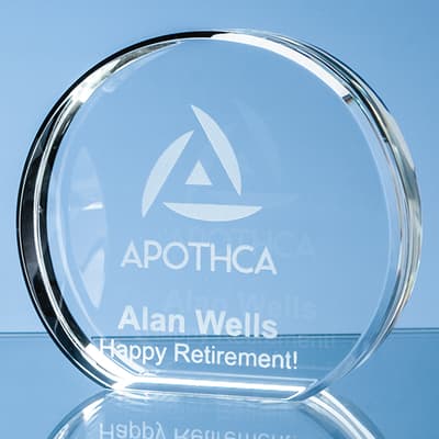Promotional 6cm x 7.5cm Optical Crystal Stand Up Circle Award