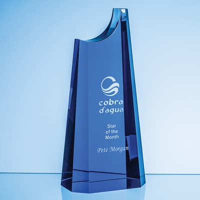 Promotional 24cm Cobalt Blue Optical Crystal Summit Award