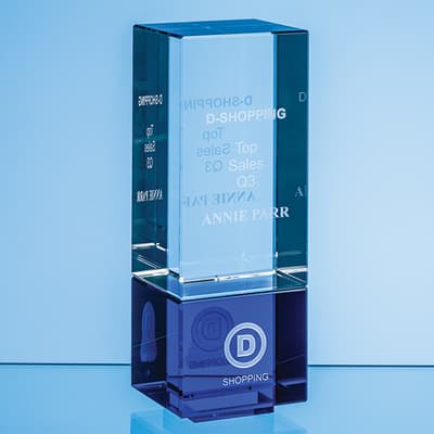 Promotional 18cm Clear & Cobalt Blue Optical Crystal Berkley Column Award