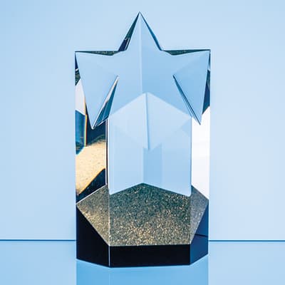 Promotional 16cm Sparkling Gold Optical Crystal Star Column Award