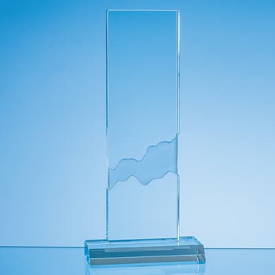 Promotional 28cm Optical Crystal Deep Etched mounted Rectangle