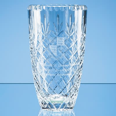 Branded 25cm Lead Crystal Panelled Barrel Vase