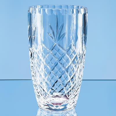 Branded 19cm Lead Crystal Panelled Barrel Vase