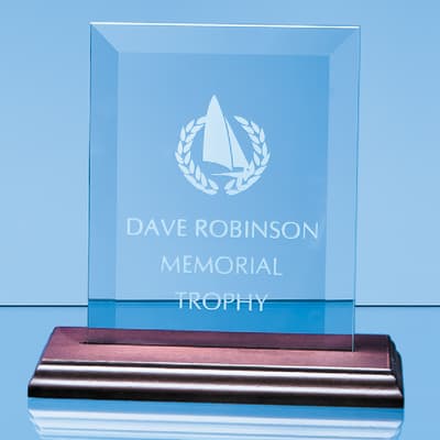 Custom Printed 15cm x 10cm x 5mm Jade Glass Bevelled Rectangle on Wood Base