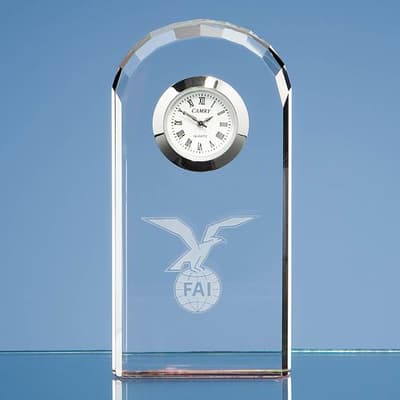 Branded 10cm Optical Crystal Bevelled Arch Clock