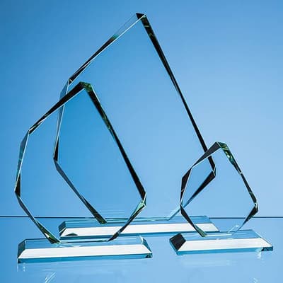 Custom Printed 18.5cm x 15.5cm x 15mm Jade Glass Facetted Ice Peak Award