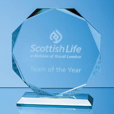 Custom Printed 11.5cm x 11.5cm x 15mm Jade Glass Facetted Octagon Award