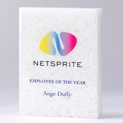 Branded 15cm x 12.5cm x 2.5cm 100% Recycled Acrylic Rectangle Award