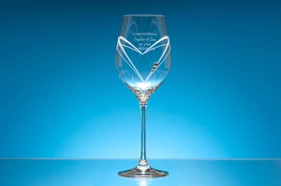 Custom Printed Single Diamante Wine Glass with Heart Shaped Cutting