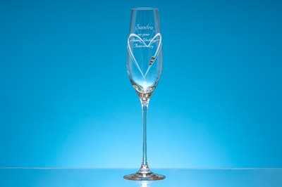 Custom Printed Single Diamante Champagne Flute with Heart Shaped Cutting
