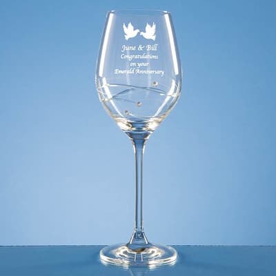 Custom Printed Single Diamante Wine Glass with Spiral Design Cutting