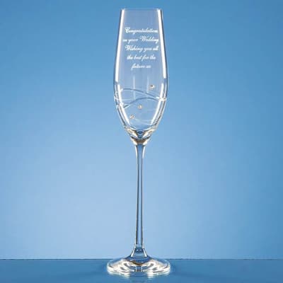 Custom Printed Single Diamante Champagne Flute with Spiral Design Cutting