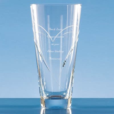 Promotional 25cm Diamante Conical Vase with Heart Shaped Cutting