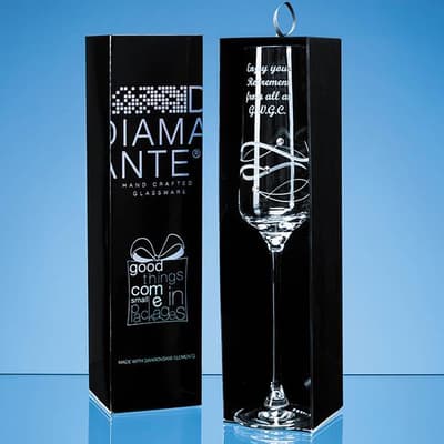 Custom Printed Just For You Diamante Champagne Flute with Spiral Design Cutting in an attractive Gift Box