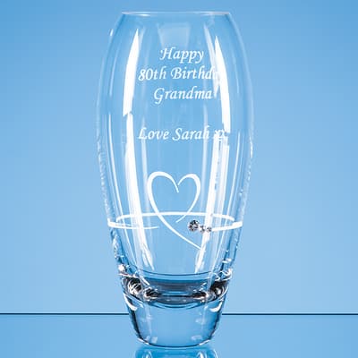 Promotional 18cm Diamante Petit Vase with Heart Design in an attractive Gift Box