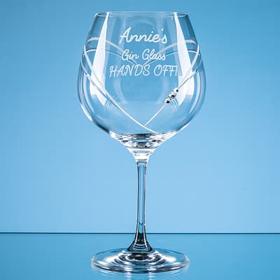 Custom Printed 610ml Just For You Diamante Gin Glass with Heart Shaped Cutting