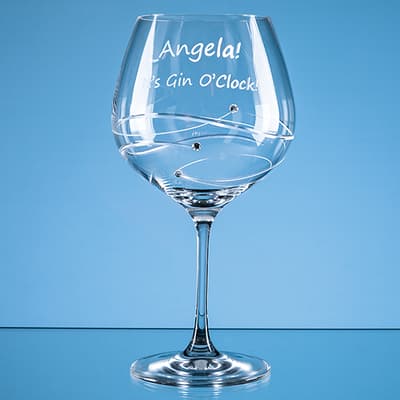 Custom Printed 610ml Just For You Diamante Gin Glass with Spiral Design Cutting