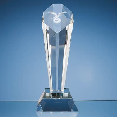 Promotional 26cm Optical Crystal Sloped Facet Column Award