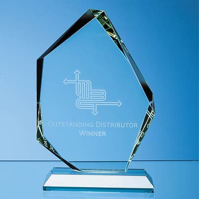 Custom Printed 15cm x 10.5cm x 19mm Jade Glass Facetted Ice Peak Award