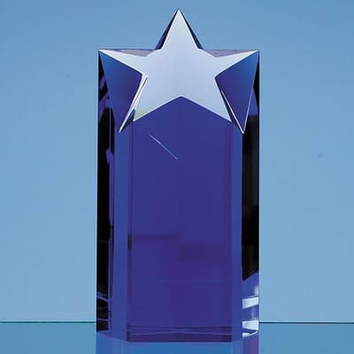 Promotional 18cm Sapphire Blue Optic Star Column Award