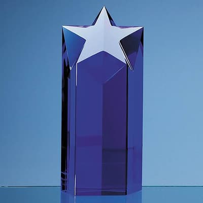 Promotional 20cm Sapphire Blue Optic Star Column Award
