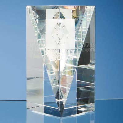 Promotional 15.5cm Optical Crystal Facet Rectangle Award