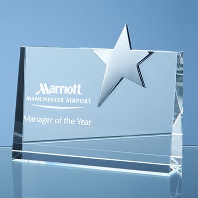Promotional 15cm Optical Crystal Horizontal Rectangle with Silver Star