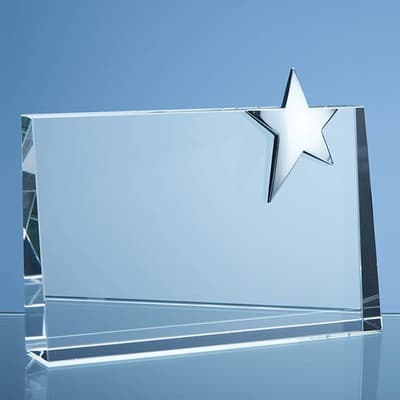 Promotional 20cm Optical Crystal Horizontal Rectangle with Silver Star
