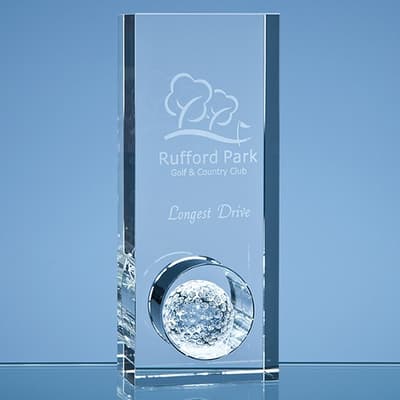 Promotional 20cm Optical Crystal Golf Ball in the Hole Award
