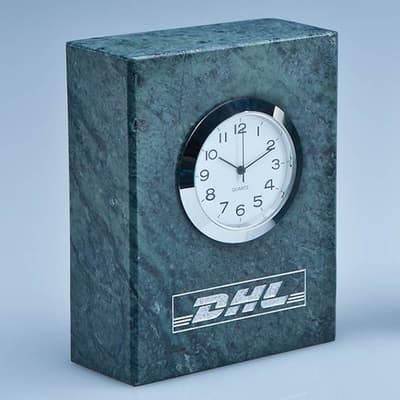 Promotional 8cm Green Marble Bevel Edged Rectangle Clock
