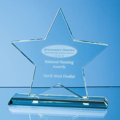 Custom Printed 10.5cm x 10.5cm x 12mm Mounted Jade Glass Star Award