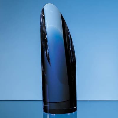 Promotional 23cm Clear & Sapphire Blue Optical Crystal Cylinder Award