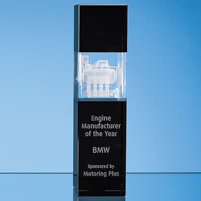 Promotional 24cm Clear & Onyx Black Optical Crystal Square Column Award