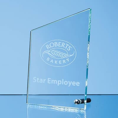 Custom Printed 16cm x 10cm x 1cm Jade Glass Peak with Chrome Pin, H or V