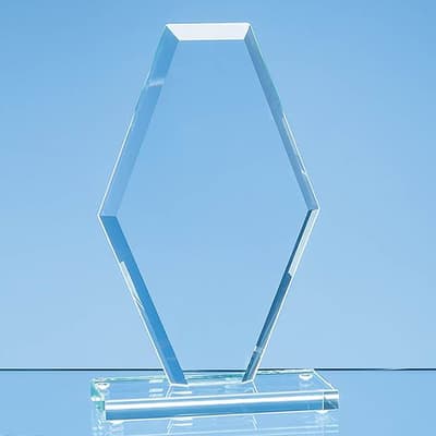 Custom Printed 24cm x 15cm x 1cm Jade Glass Bevelled Edge Clipped Diamond Award