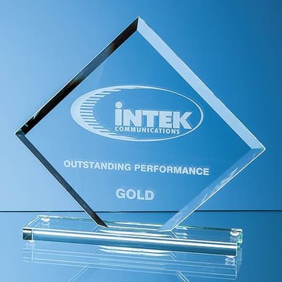 Custom Printed 16.5cm x 20cm x 1cm Jade Glass Bevelled Edge Square Award in a foam lined box