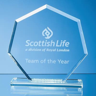 Custom Printed 16cm x 17cm x 1cm Jade Glass Bevelled Edge Heptagon Award