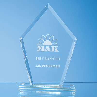 Custom Printed 20cm x 14.5cm x 12mm Jade Glass Bevelled Edge Diamond Award