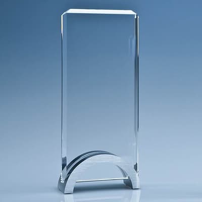 Promotional 17.5cm x 9cm x 15mm Optical Crystal Rectangle on an Aluminium Base