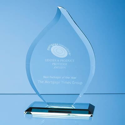 Custom Printed 16cm x 11cm x 12mm Jade Glass Flame Award